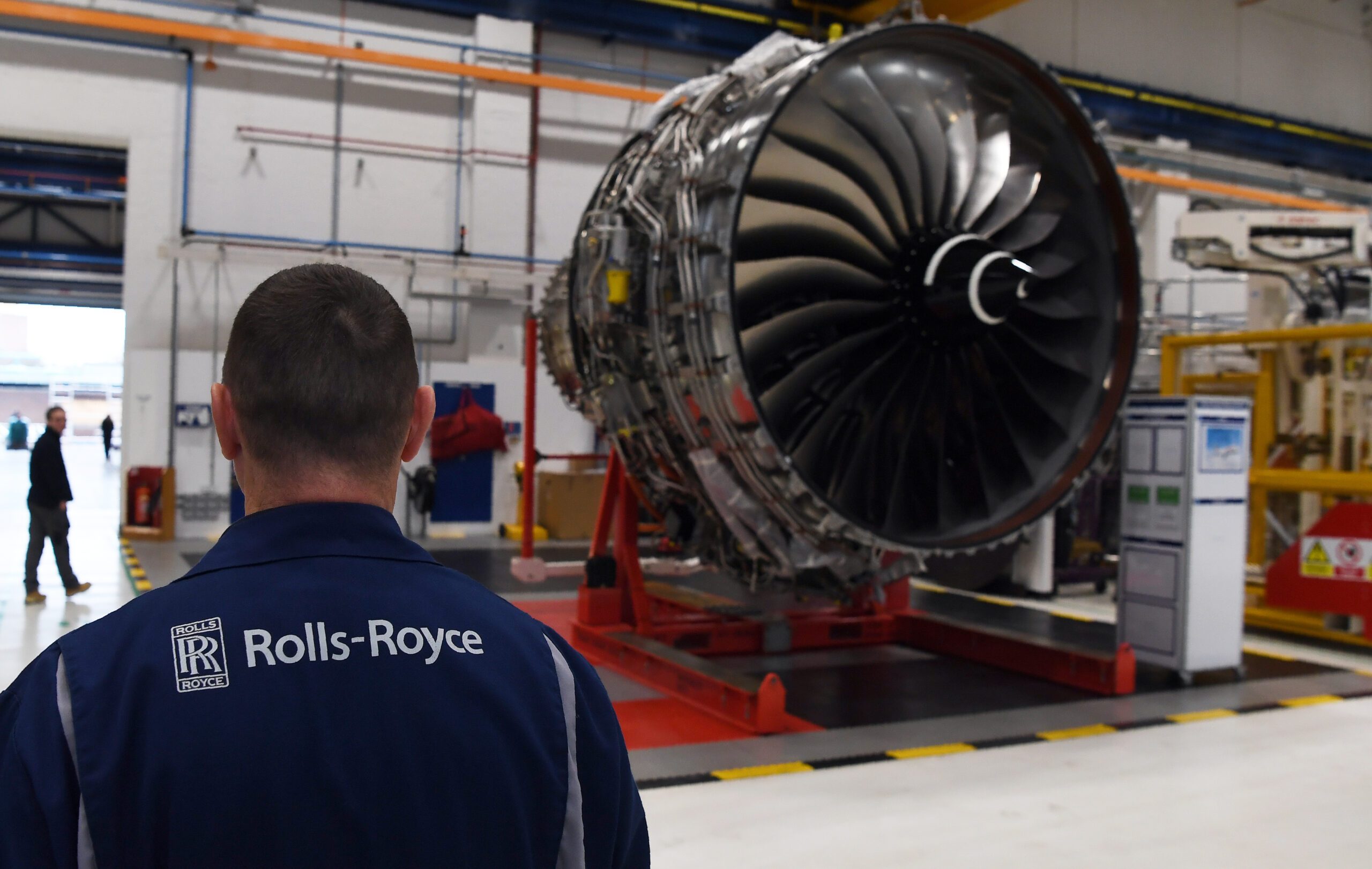 A Rolls Royce Trent XWB engine, designed specifically for the Airbus A350, at the Rolls Royce factory in Derby, England