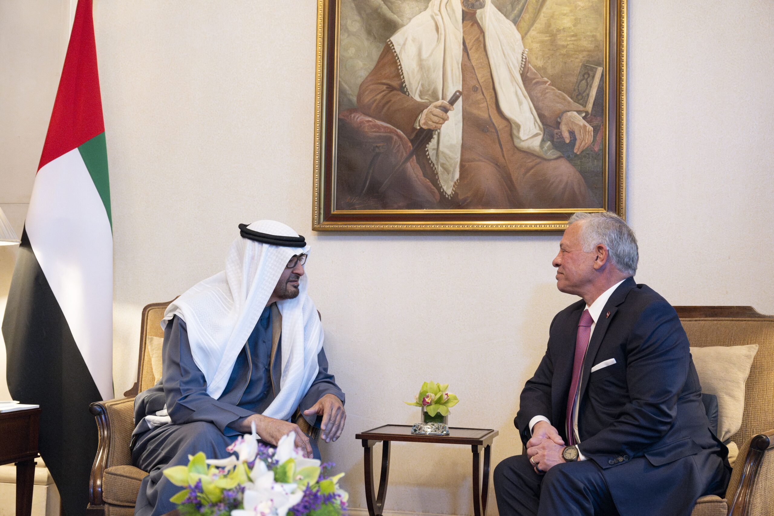 UAE president Sheikh Mohamed bin Zayed Al Nahyan meets with Jordan's King Hussein in Amman