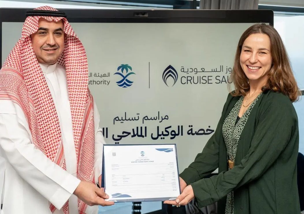 Adult, Female, Person Mohammed Bukhari , the Saudi Red Sea Authority's vice president of coastal tourism operations presented the licence to Cruise Saudi's chief destination experiences officer Barbara Buczek at the Cruise Saudi headquarters in Jeddah