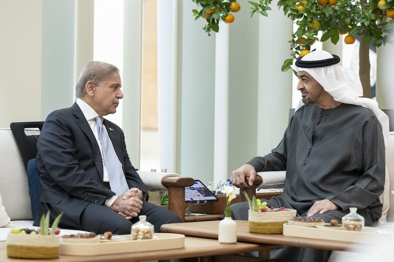 Pakistan’s prime minister Muhammad Shehbaz Sharif meets UAE president Sheikh Mohamed bin Zayed Al Nahyan in Abu Dhabi