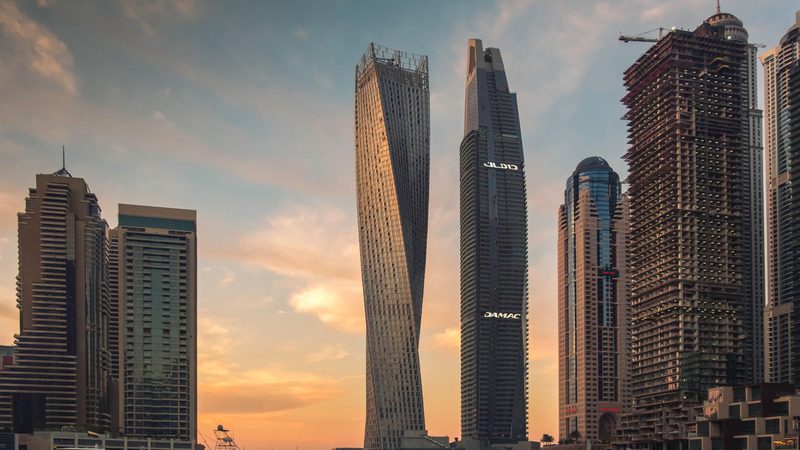The twisted Cayan Tower in Dubai Marina is among Drake & Scull's projects