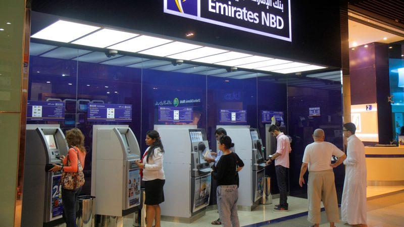 Bank customers in Dubai. Deposits by UAE residents eached AED2.4 trillion ($664 billion) as of March 31