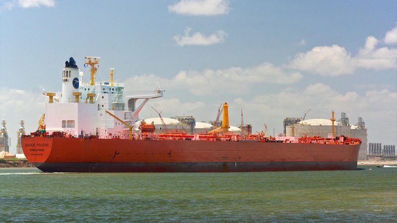 A ship at Porth Arthur, Texas. The port provides direct access to the Gulf of Mexico for LNG from the Sempra facility