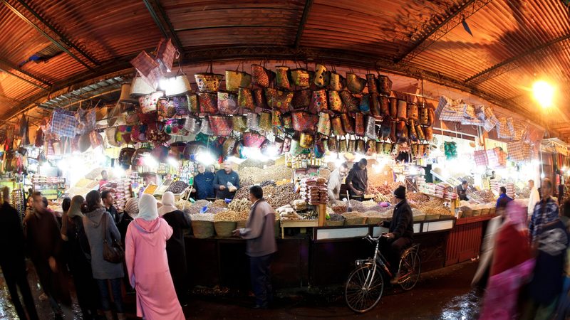 Shoppers in the Marrakech souk, Morocco. Inflation has dropped partly due to lower prices of certain food products