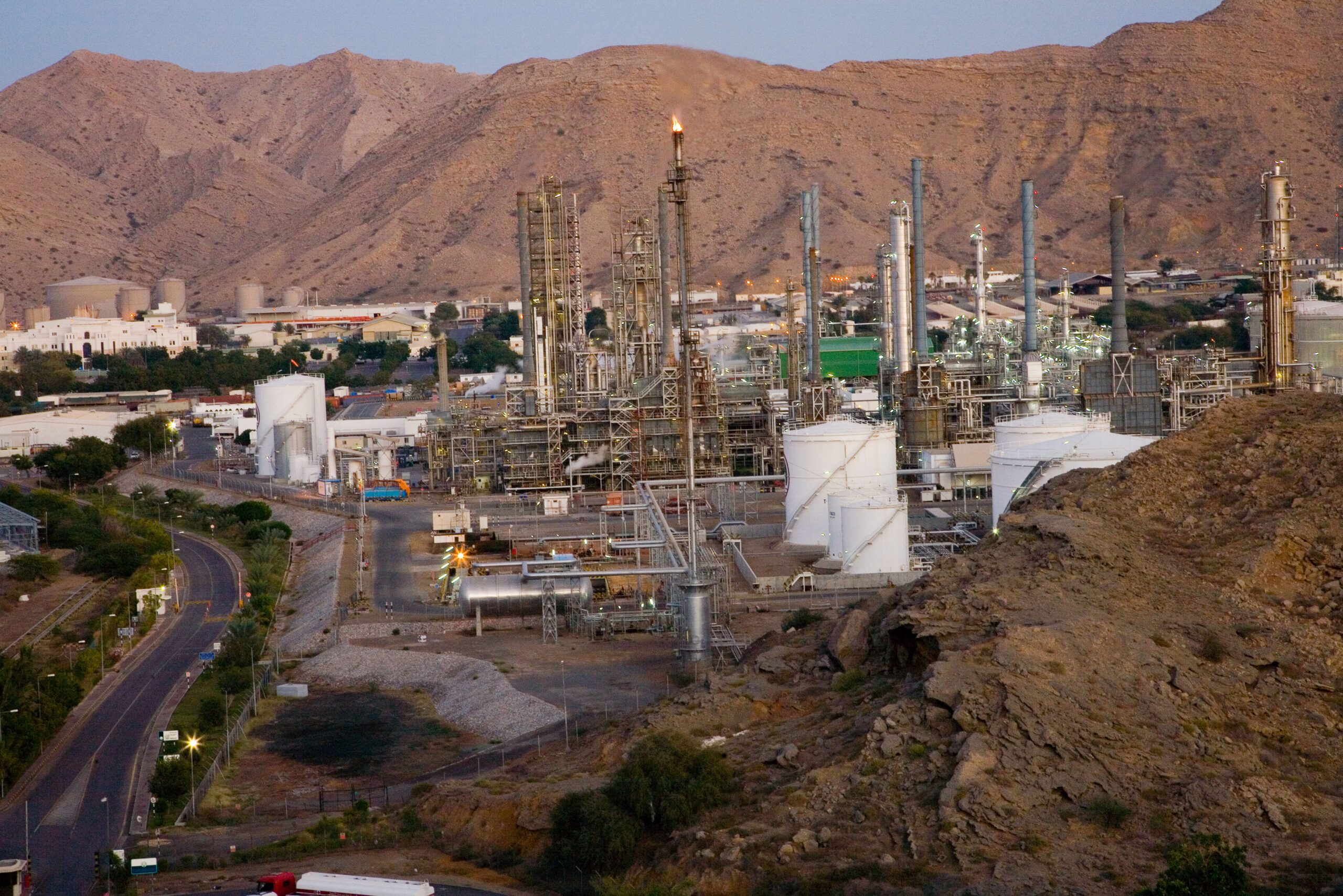 Oil refinery at PDO. Oman. Rising oil and gas revenues helped increase the sultanate's trade balance surplus