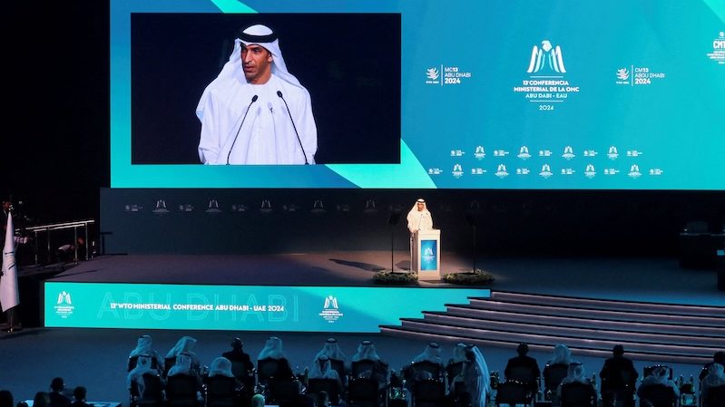 UAE trade minister Thani bin Ahmed Al Zeyoudi at the WTO ministerial meeting in Abu Dhabi in February. He said 'We are getting the support from many of the EU members'