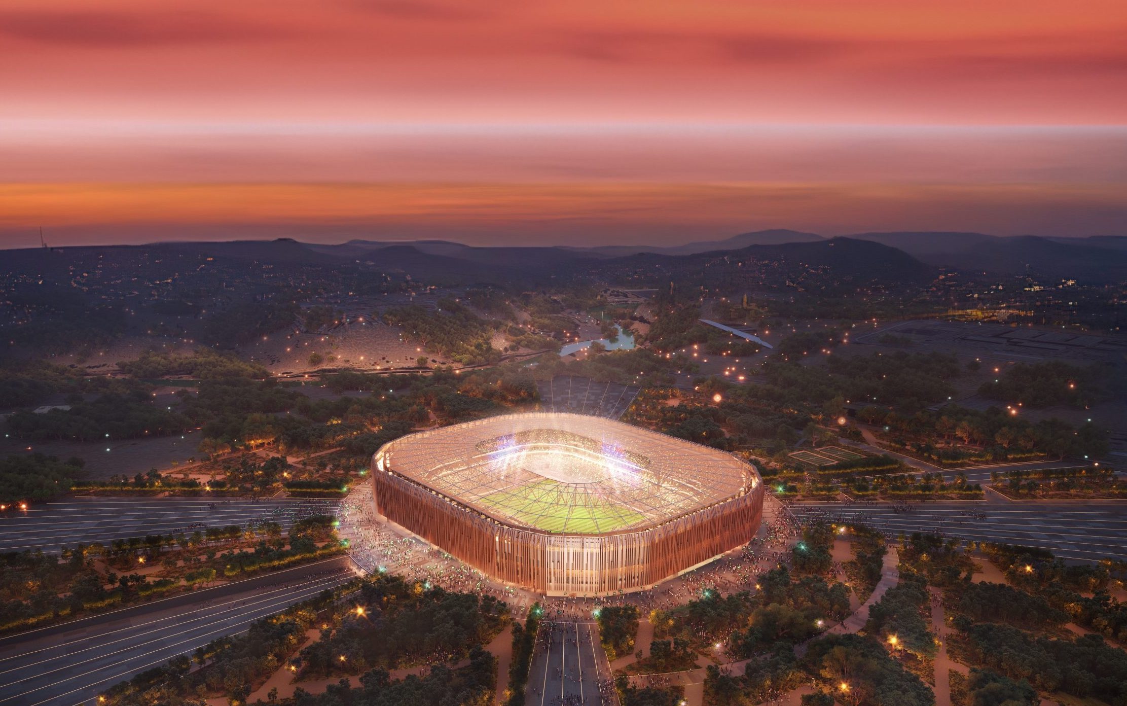 Outdoors, Architecture, Building South Riyadh Stadium will be a new stadium with a capacity of more than 45,000. Its design is 'inspired by principles of Salmani architecture' according to the bid document