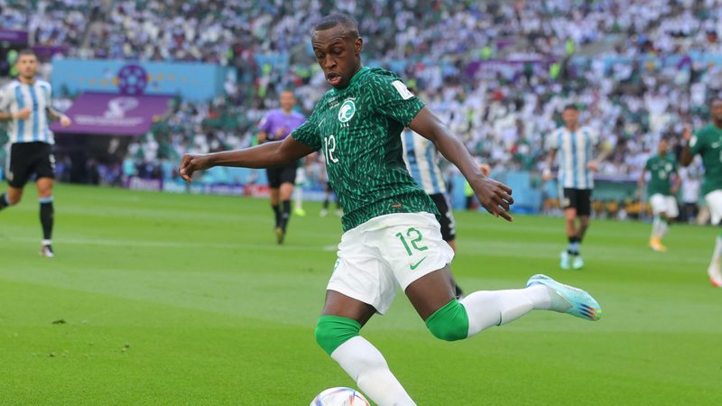 Saud Abdulhamid in action for Saudi Arabia during the victory over Argentina in the 2022 FIFA World Cup in Qatar