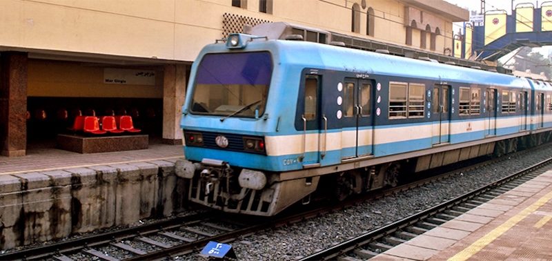 A train arrives at the Cairo subway. Line 1, which spans 44 km and connects 35 stations, transports more than 1.5 million passengers daily