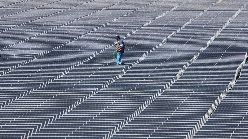 A floating solar plant in Brazil – 10,500 panels sit on the surface of the Billings reservoir in Sao Paulo. Masdar is on the hunt for solar and wind projects