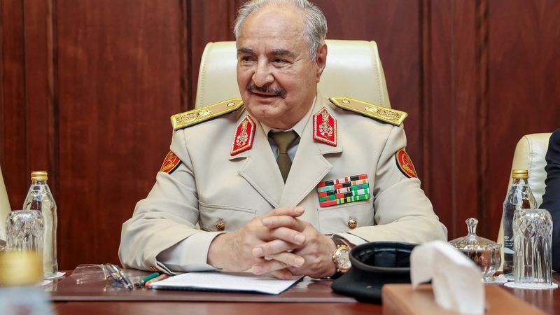 El Sharara Libyan National Army Commander Khalifa Haftar takes part in a meeting with U.S. Africa Command General Michael Langley (not pictured) at an unidentified location, in Libya, in this handout image released on August 27, 2024. Libyan National Army/Handout via REUTERS THIS IMAGE HAS BEEN SUPPLIED BY A THIRD PARTY. NO RESALES. NO ARCHIVES. MANDATORY CREDIT El Sharara oilfield was shut down in August by Khalifa Haftar, commander of the Libyan National Army