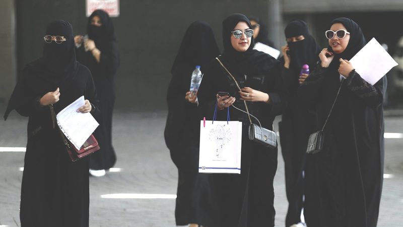 Young women at a careers fair in Riyadh. The unemployment rate for women in Saudi Arabia was 10.8% in the second quarter