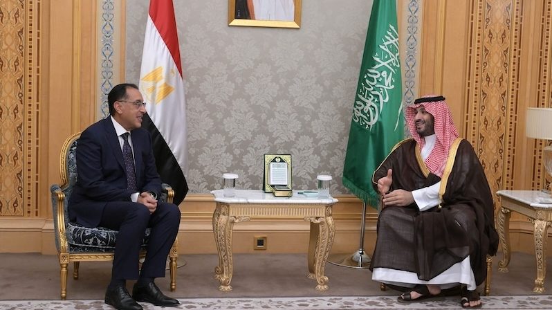 Egyptian prime minister Mostafa Madbouly and Saudi crown Prince and prime minister Mohammed bin Salman meet in Riyadh on Monday