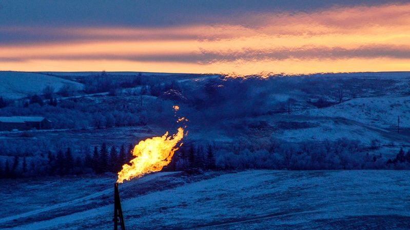 A natural gas flare in North Dakota, US. Oil prices have fallen about $4 this week, nearly wiping out cumulative gains made in the seven sessions up to last Friday