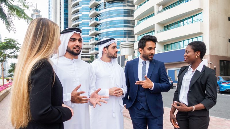 Multi-ethnic group of people on a business meeting in the UAE