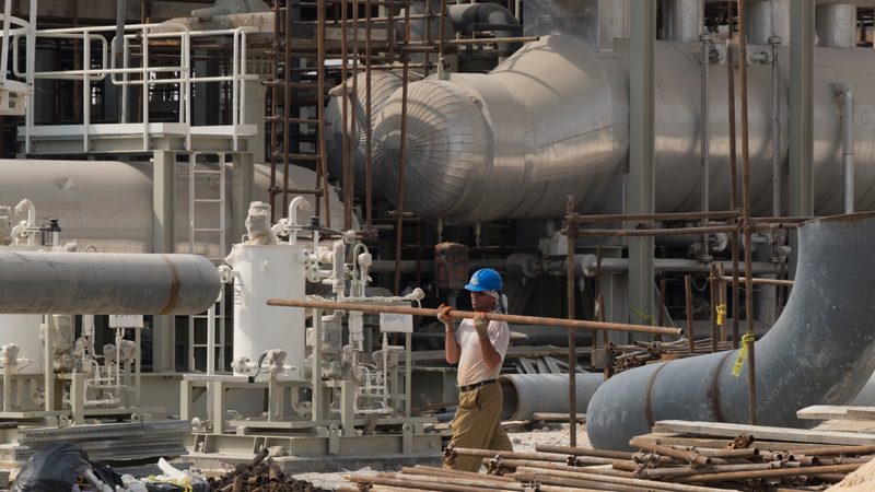 A construction worker at South Pars. The world's largest gas field is shared by Iran and Qatar