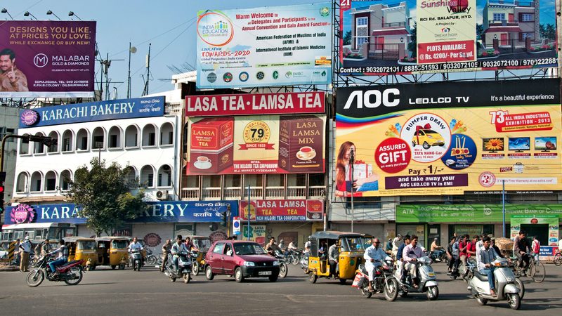 Billboards in Hyderabad. Billboard advertising is poorly targeted but India and the UAE also top the charts in digital advertising that fails to reach users