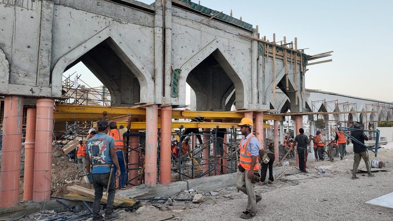 Restoration work at Sahaba Mosque on the first anniversary of the flood which devastated the city of Derna in Libya