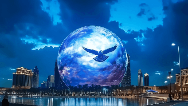 An AI-generated image of how the Sphere might look in Abu Dhabi; advertising on the outer layer of the Sphere in Vegas starts at $450,000 per day