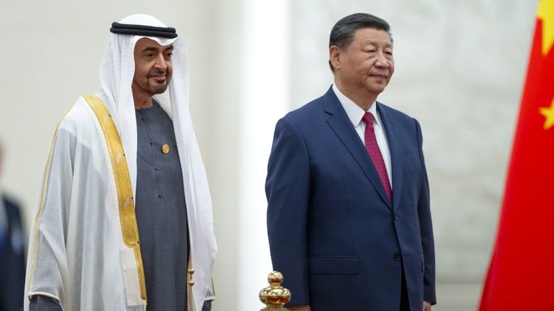 UAE president Sheikh Mohamed bin Zayed Al Nahyan with Chinese president Xi Jinping earlier this year. The UAE may be forced to choose between the US and China