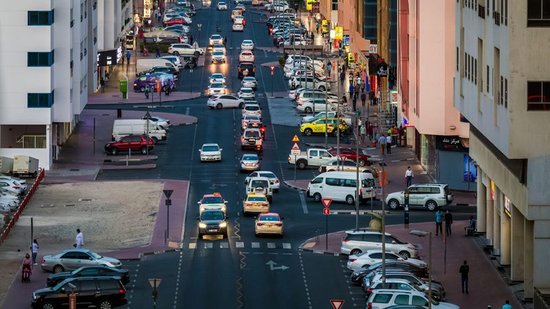 Traffic in Dubai. Car-rental companies in the UAE and Saudi Arabia operate around 200,000 and 267,500 vehicles, respectively