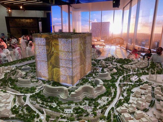 Saudi immersive cities: Models of the Mukaab, the centrepiece of the New Murabba urban district, at Cityscape