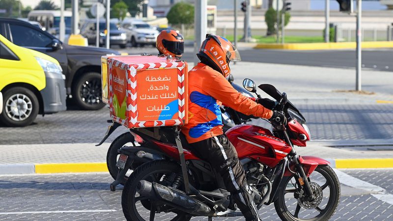 Talabat couriers in Abu Dhabi. The company operates in eight countries across the Mena region