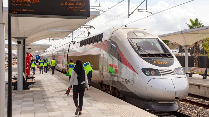 A train at Tangiers railway station. Morocco plans to extend the high-speed rail network from 320km to more than 1,280km by 2040