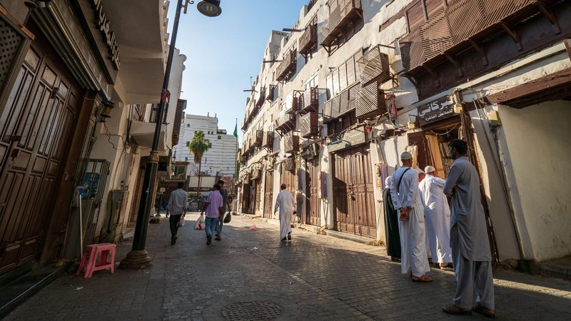 A street in Al Balad, Jeddah. 13,142 new residential mortgages were given by banks in Saudi Arabia in November