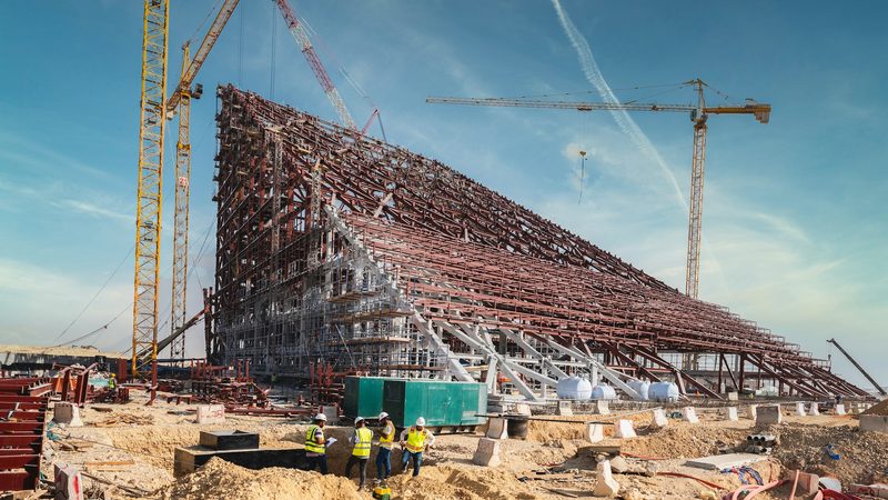 Workers on a Riyadh construction site. Saudi Arabia's giga-projects programme has added to banks' liquidity pressures