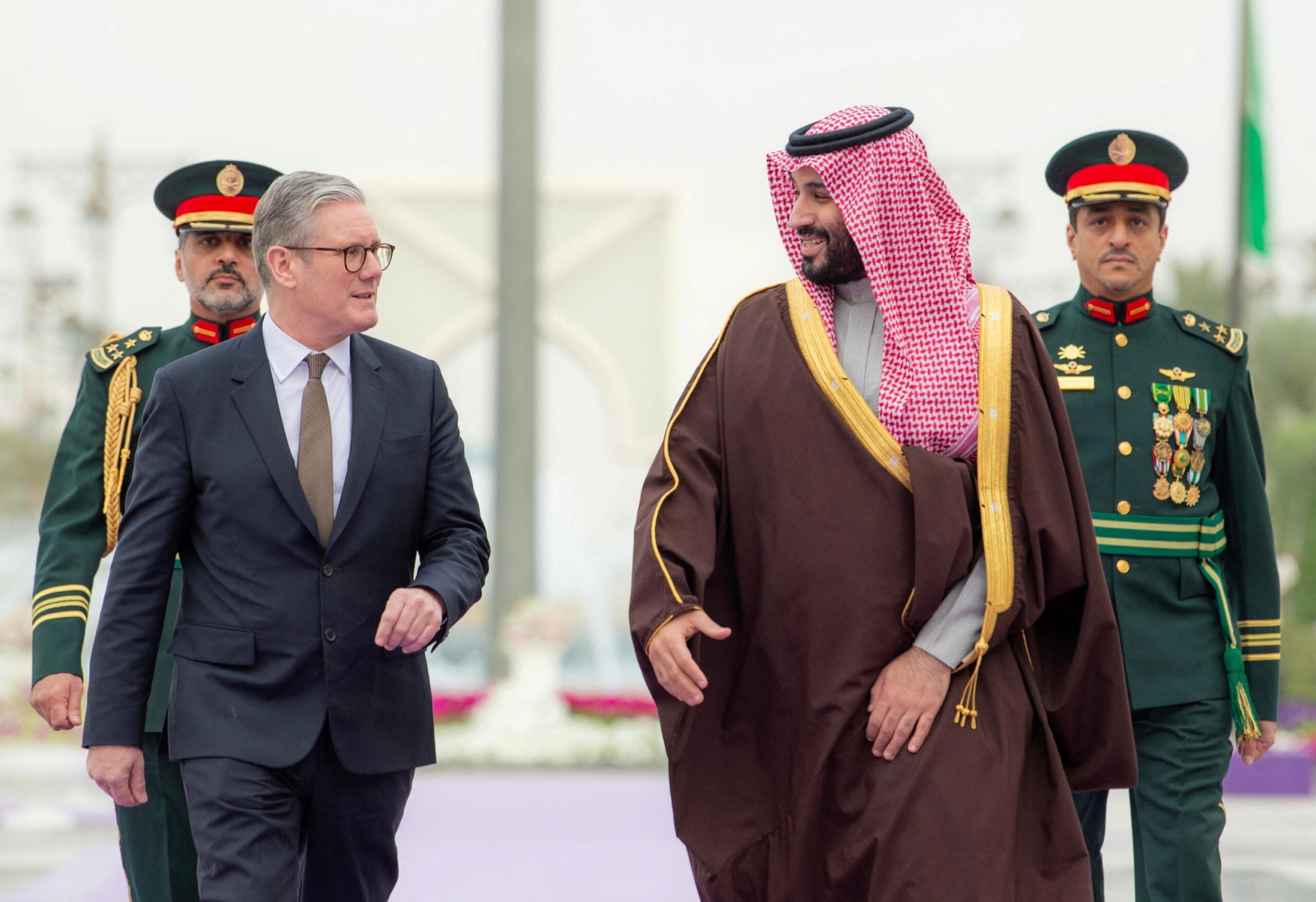 Keir Starmer with Crown Prince Mohammed bin Salman. The British prime minister visited Saudi Arabia and the UAE on his trip