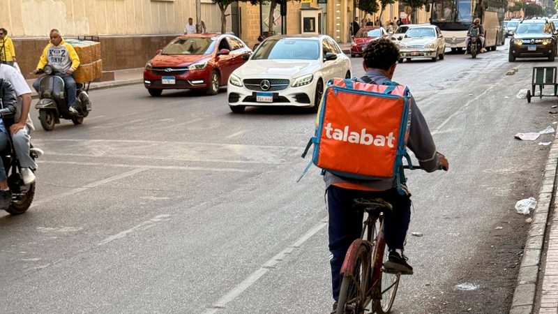 A Talabat courier in Cairo. The Delivery Hero subsidiary also operates in Jordan, Iraq and all six GCC states