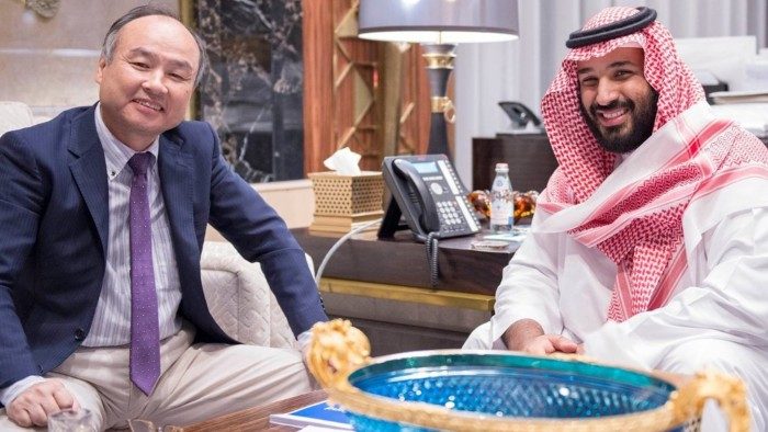 Masayoshi Son, CEO of Japan's Softbank, with Saudi Arabia's Crown Prince Mohammed bin Salman. Trade across various industries between Japan and GCC countries totals almost $100 billion a year