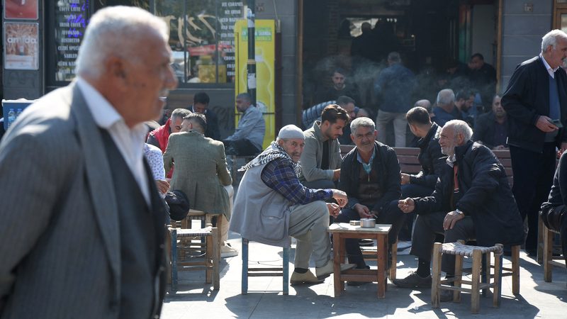 Men sit at an open air tea house in Diyarbakir, southeastern Turkey. Almost 20% of the population of Turkey are pensioners pension pensions