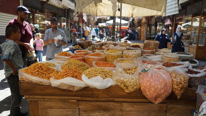 A food stall in the Old City of Damascus. Foodstuffs comprised the largest component of Turkey’s December export figures