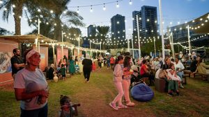 People take part in UAE National Day festivities at the Castle Park, Jumeirah Village Circle in Dubai