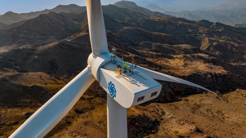 A Masdar wind turbine in Al Halah, Fujairah. A federal decree on climate change comes into force in the UAE in May