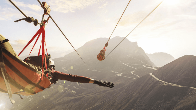 A view of the world's longest zipline in Ras Al Khaimah.The emirate has set a target to attract more than 3.5 million annual visitors by 2030