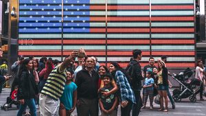 Tourists in Times Square, New York. Some Gulf countries punch above their weight when it comes to US residency applications