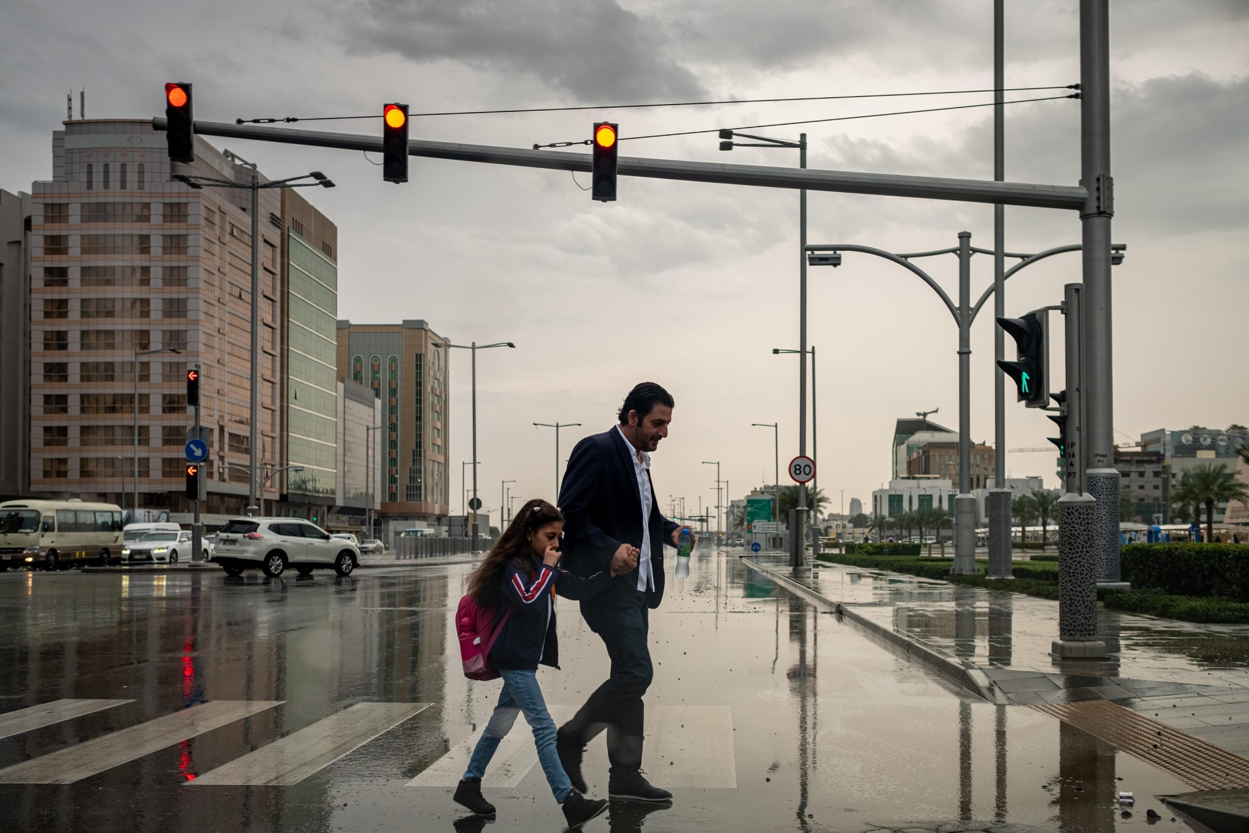 A rainy day in Abu Dhabi. The damage caused by record rainfall across the UAE in 2024 is estimated to have cost $8.5bn