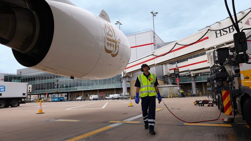 An Emirates SAF flight at London Heathrow