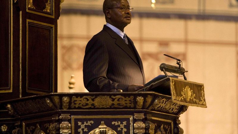 The President of Uganda, Yoweri Kaguta Museveni, speaks at a service to mark Commonwealth Day at Westminster Abbey in London.