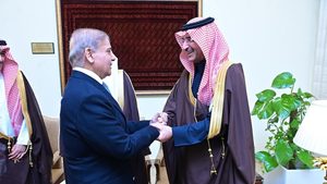 Saudi Fund for Development CEO Sultan Bin Abdul Rehman Al Marshad meeting Pakistan's prime minister Shehbaz Sharif in Islamabad