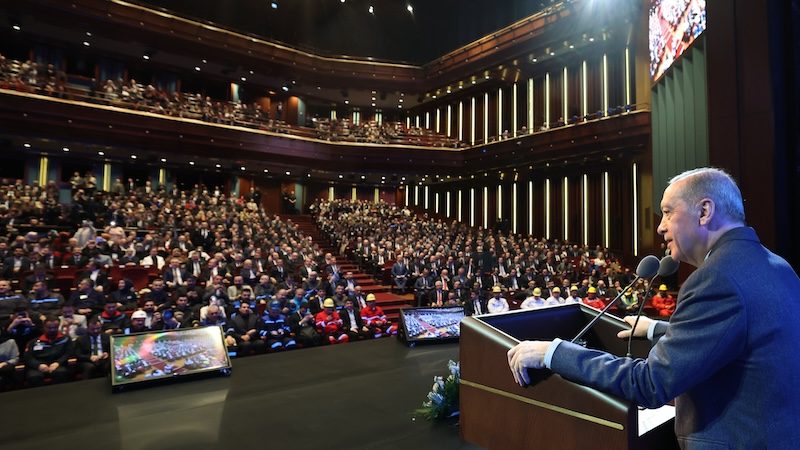 Turkish president Recep Tayyip Erdoğan announces the launch of the Iskur Youth Programme during a presentation in Ankara