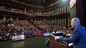 Turkish president Recep Tayyip Erdoğan announces the launch of the Iskur Youth Programme during a presentation in Ankara