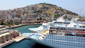 Cruise ships docked at the busiest Turkish port, Kusadasi. Almost 1 million passengers are expected this year