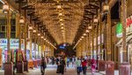 A shopping alley at the central Souq in Kuwait City hung with fairy lights