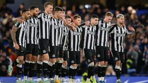 Newcastle United players in a penalty shoot-out versus Chelsea. The PIF-backed club may be playing to bigger crowds if plans for a 65,000-capacity stadium go ahead