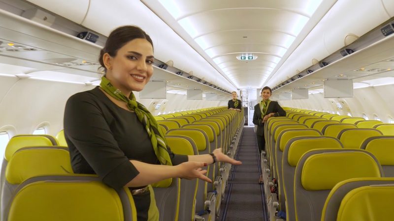 Cabin crew on a SalamAir Airbus 320neo. The Omani airline carried 3.2m passengers last year