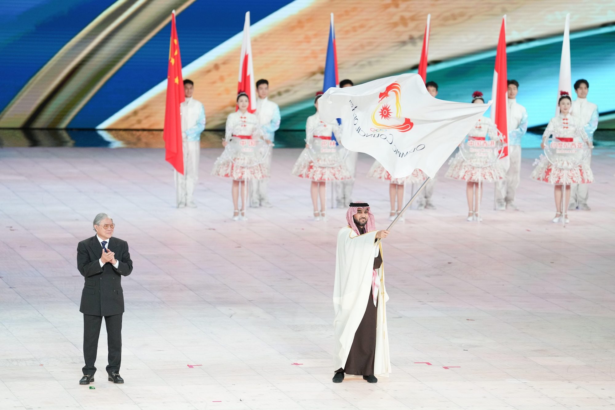 Saudi minister of sports Prince Abdulaziz bin Turki Al Faisal during the closing ceremony of the 9th Asian Winter Games 2025 in China. Saudi Arabia is to host the games in 2029